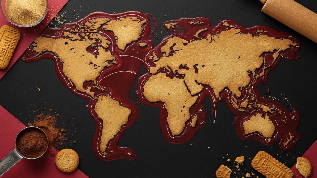 World map drawn in biscuit crumbs